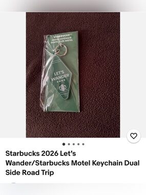 #2913**Starbucks Green Motel Keychain - 'Let's Wander' Travel Tag